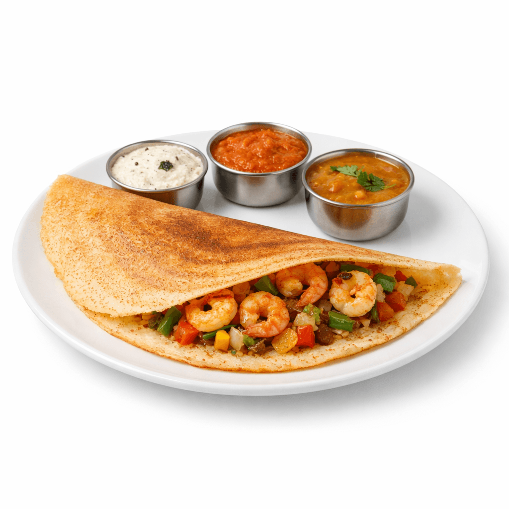 Shrimp Mix-Veg Dosa